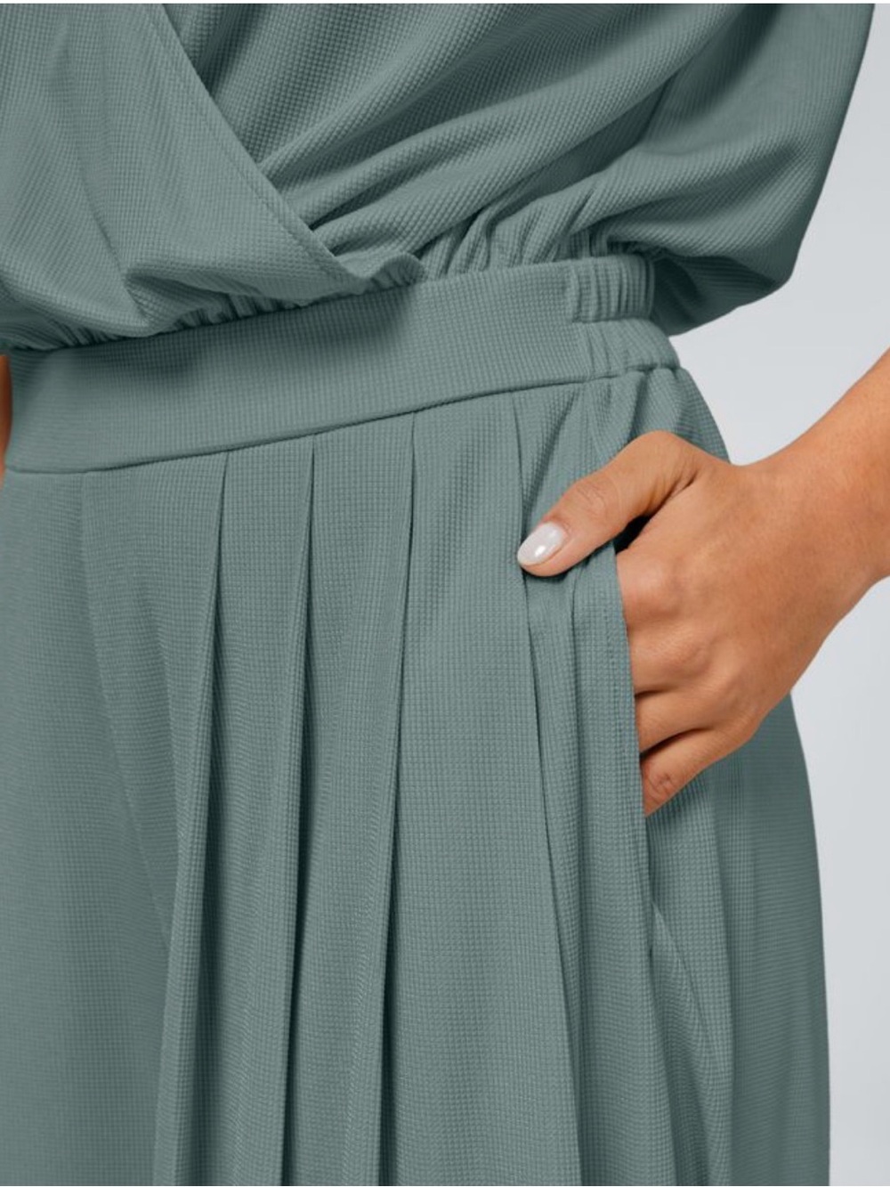 HALARA Sage Green Wrap-Front Flowy Waffle Jumpsuit - Picture 3 of 4